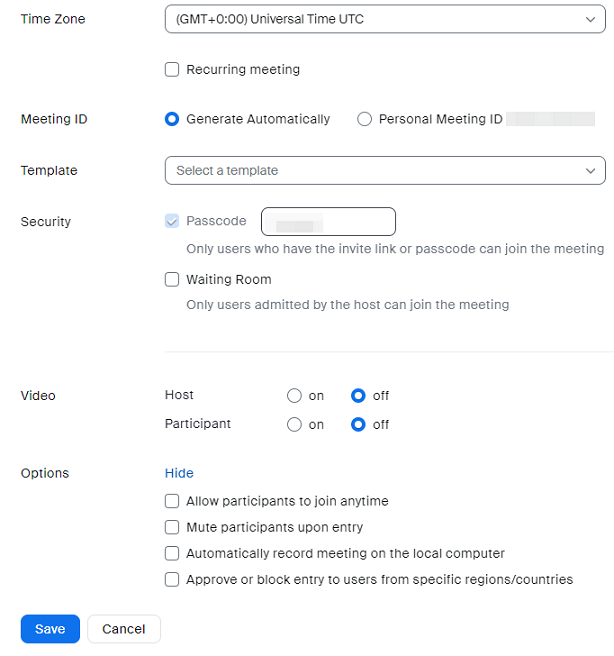 Meeting setting on website