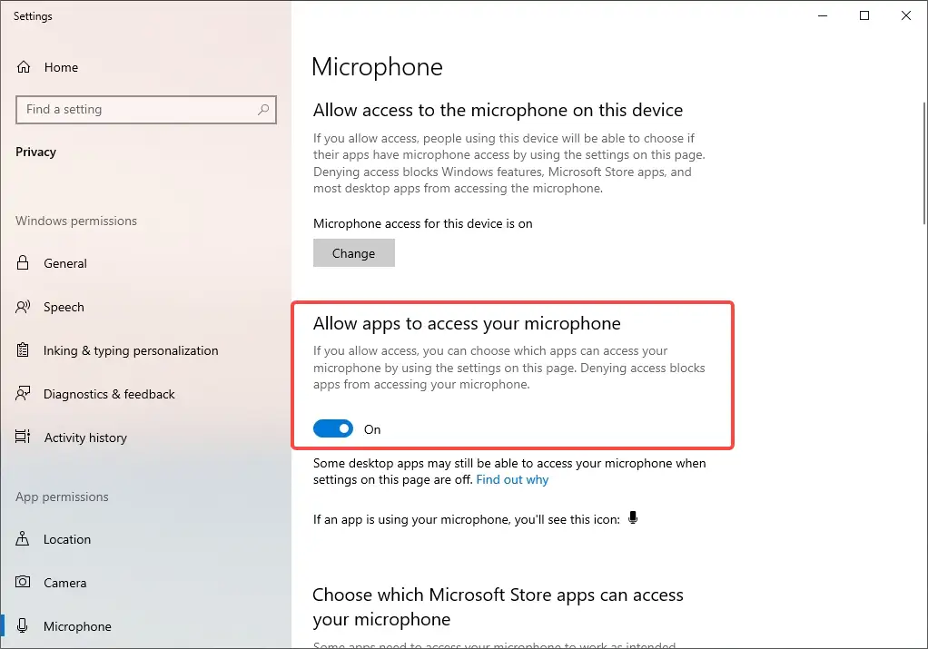 allow apps to access your microphone