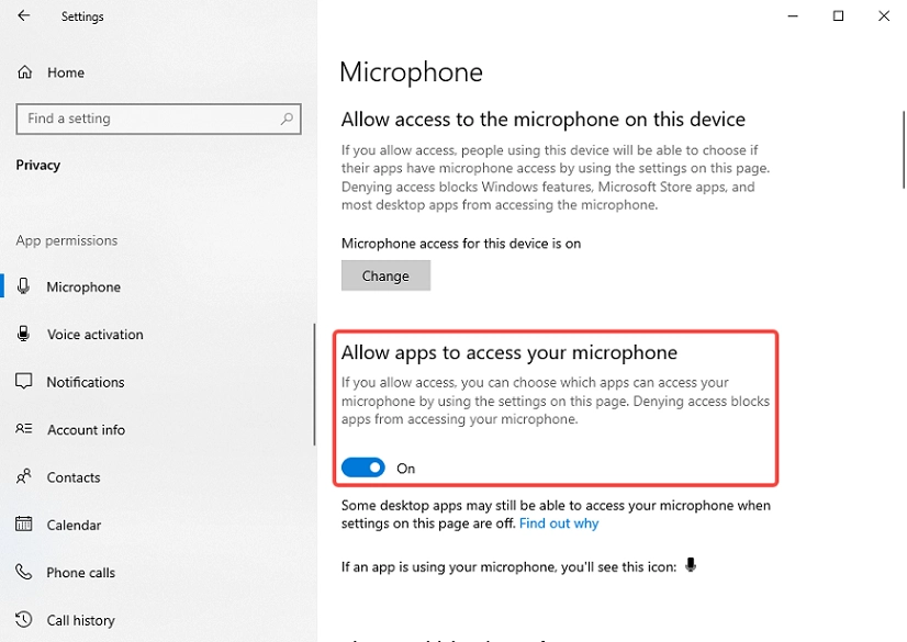 Allow access to the microphone