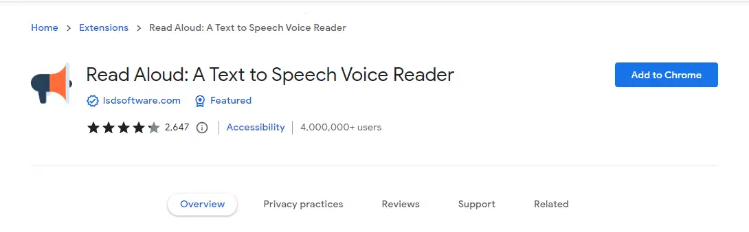 Read aloud text-to-speech Chrome extension