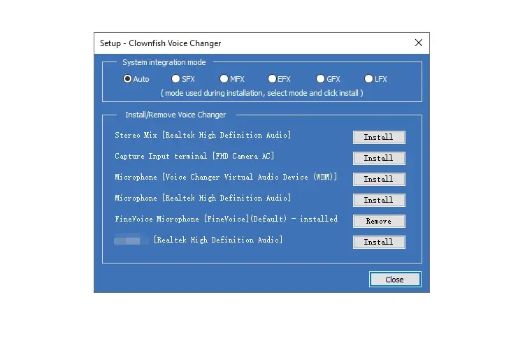 install a voice changer on the microphone