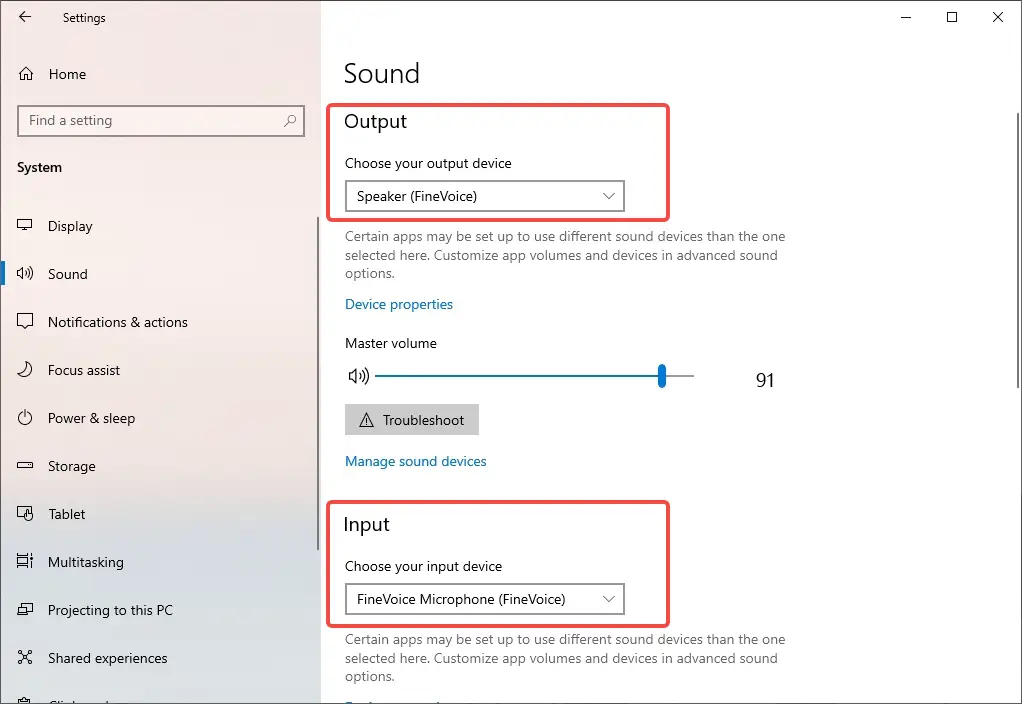 choose your output and input device