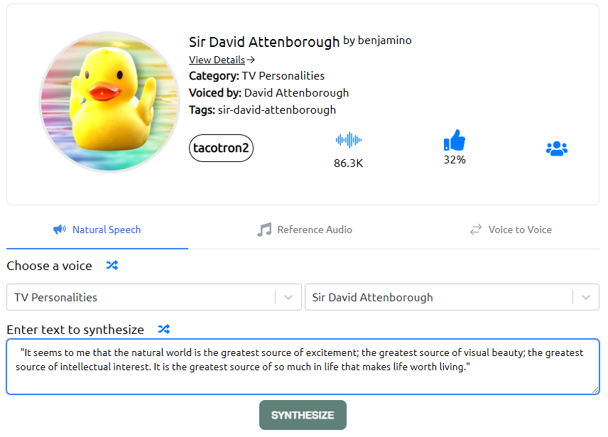 Uberduck - Sir David Attenborough Voice