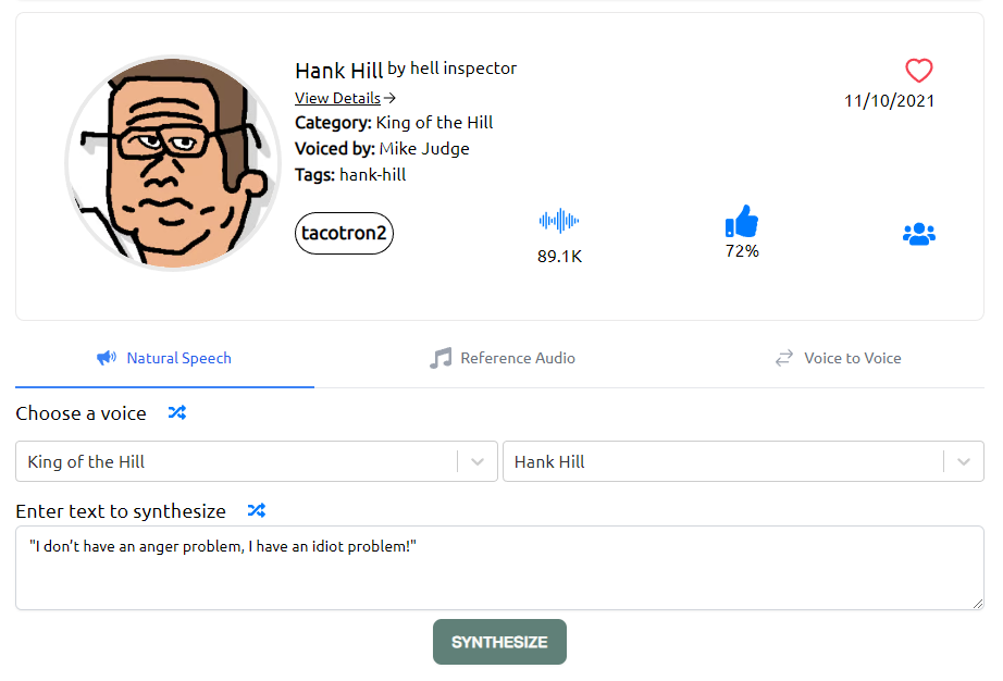 Uberduck – Voice of Hank Hill