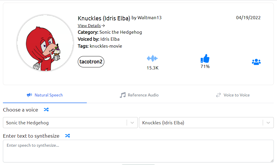 Uberduck – Idris Elba’s version of Knuckles