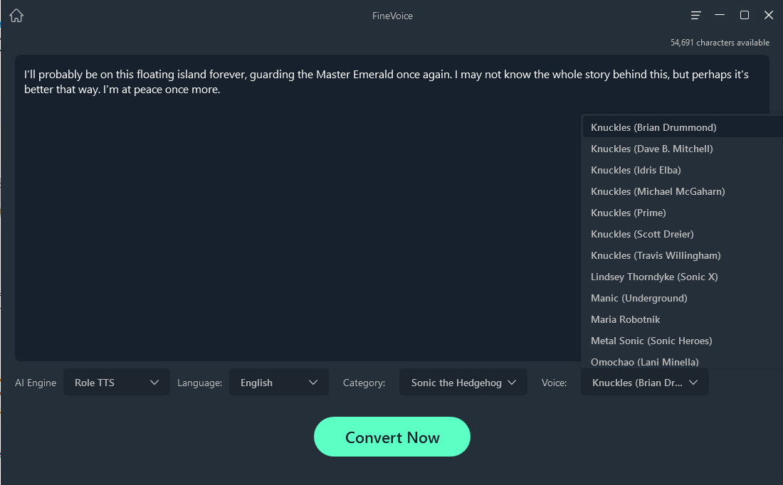 FineShare FineVoice – Knuckles text-to-speech voice