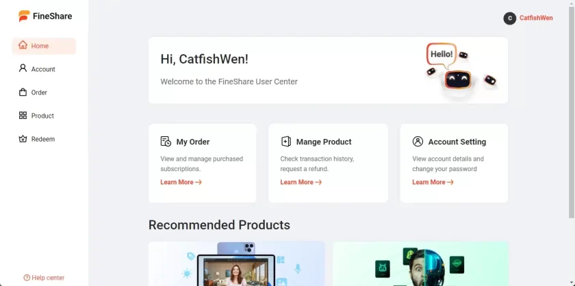 FineShare user center