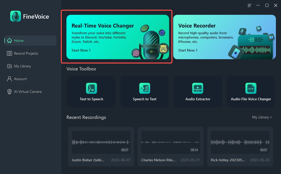 click the Real-time Voice Changer tab
