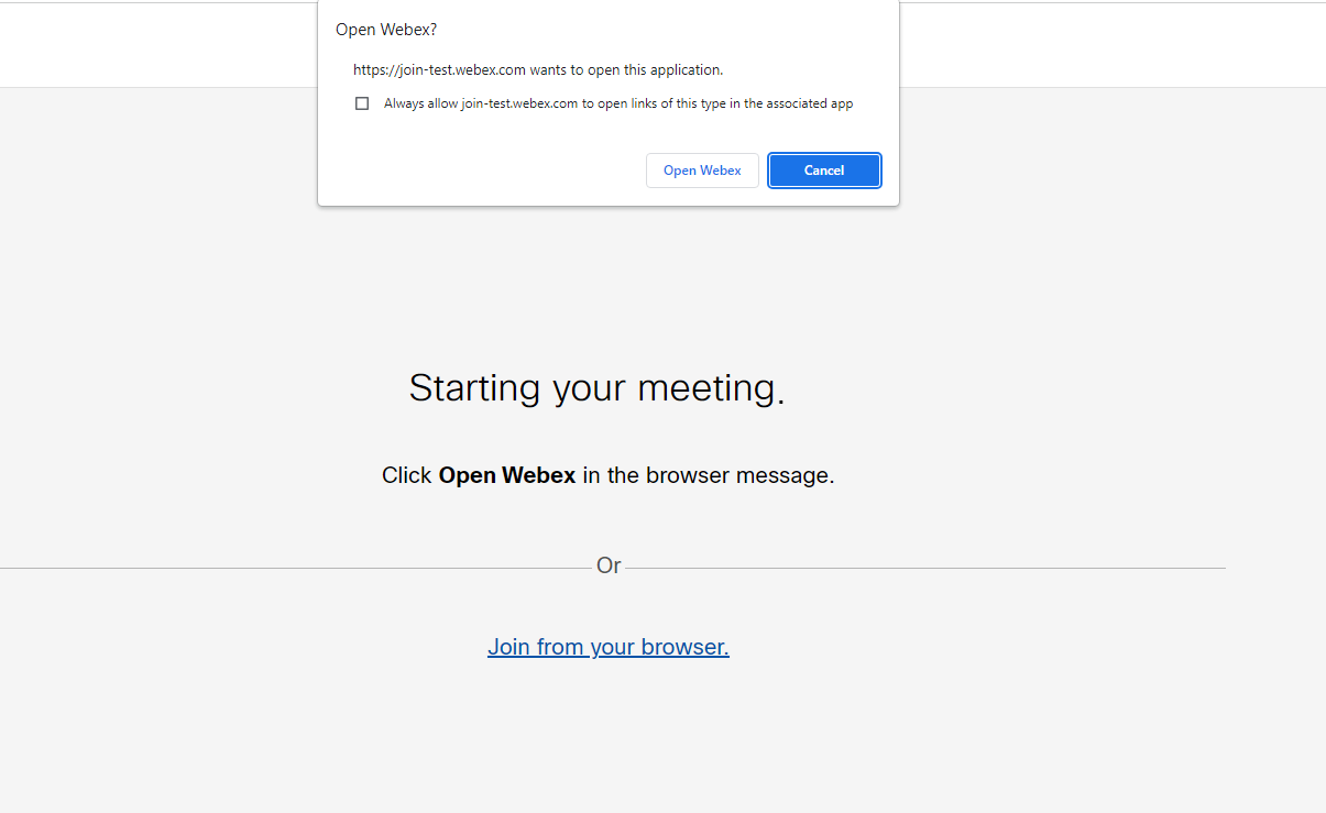 click Open Webex in the browser message