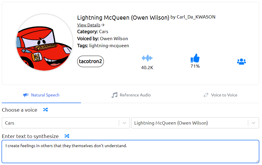 Uberduck- Lightning Mcqueen Actor Owen Wilson