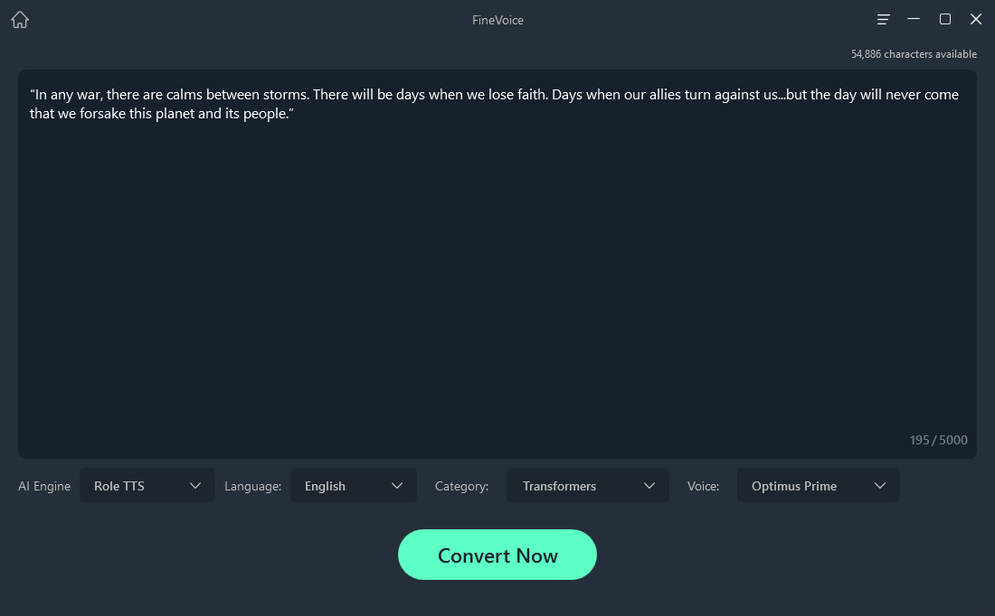 FineShare FineVoice Optimus Prime Text-to-Speech