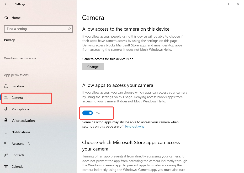 allow apps to access your camera