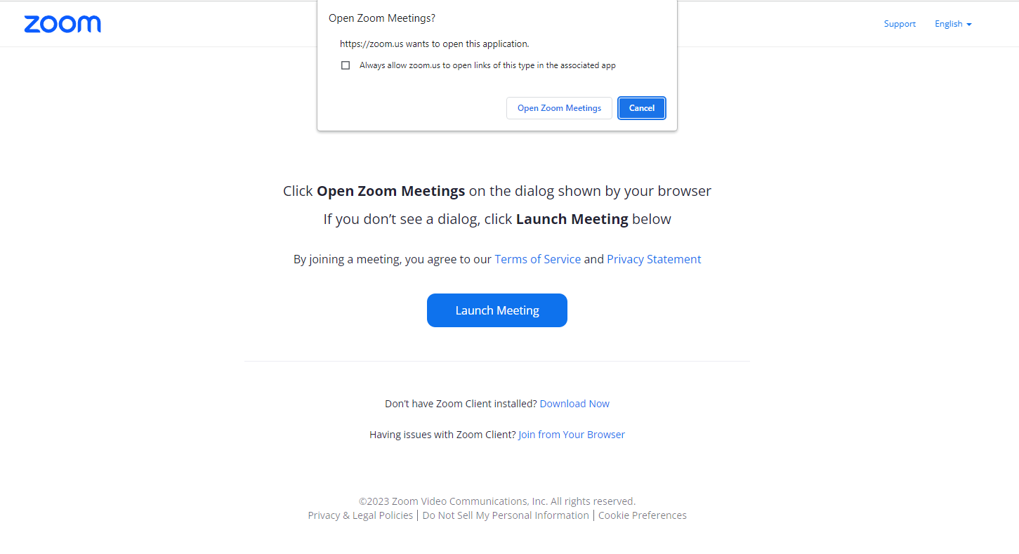 click Open Zoom Meeting
