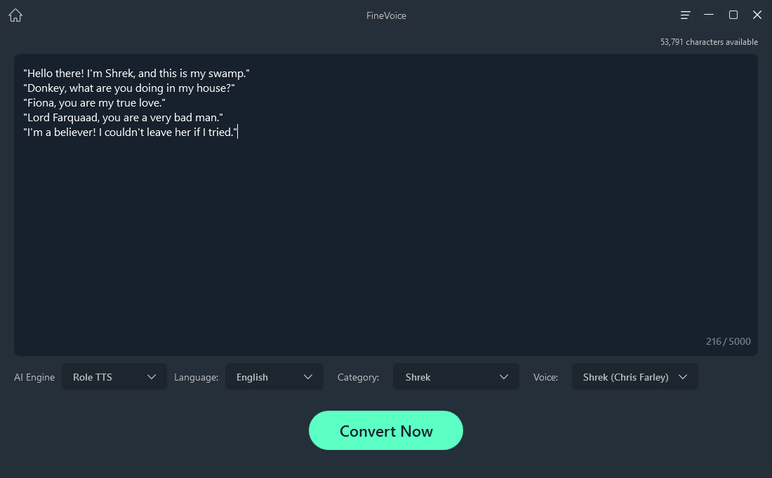 FineShare FineVoice Shrek voice generator