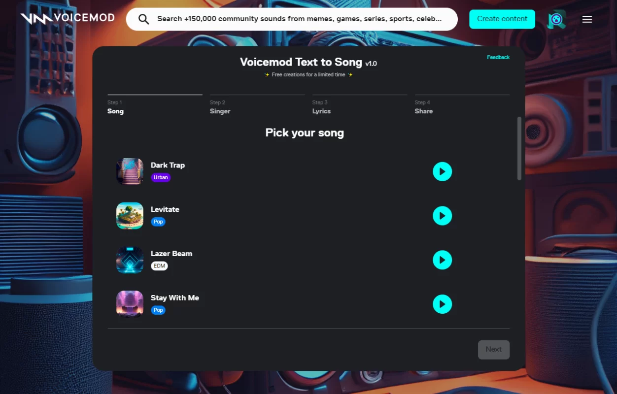 Voicemod Text to Song - text to singing voice generator