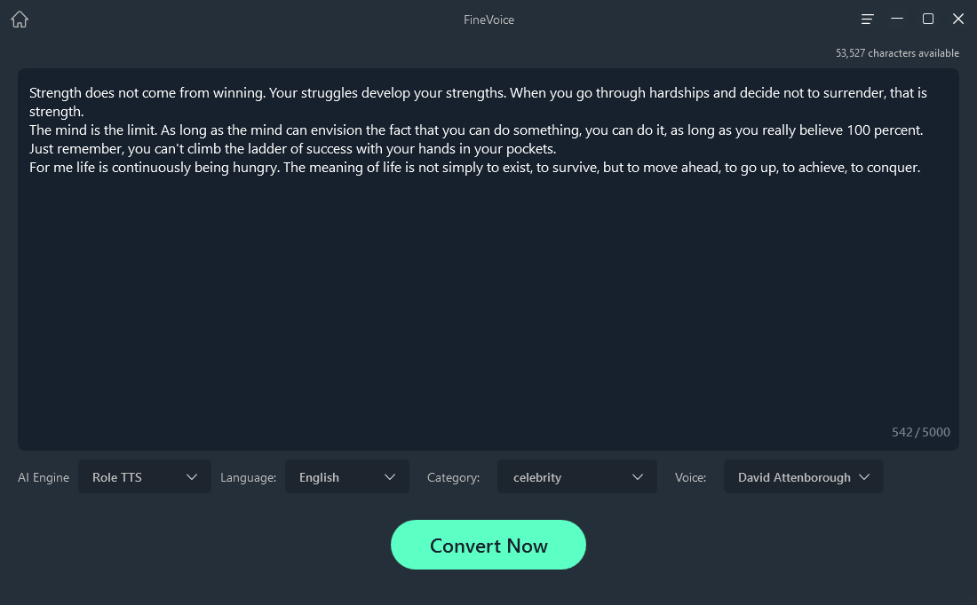create any voiceovers with FineVoice text-to-speech