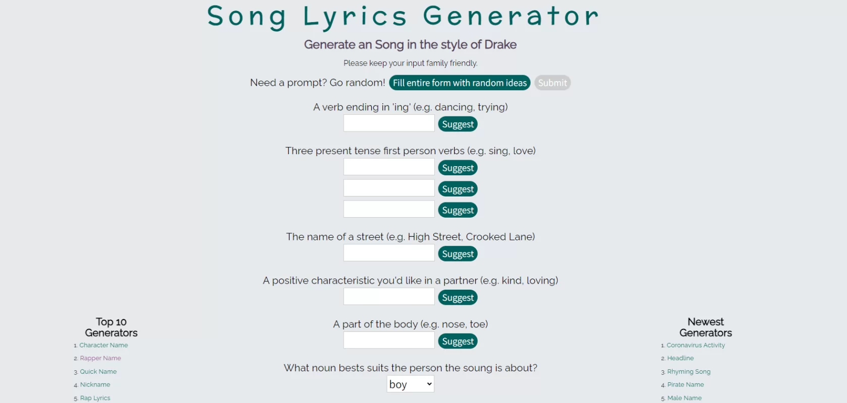 Song Lyrics Generator