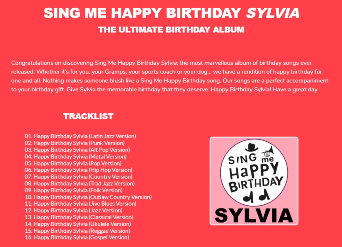 Sing Me Happy Birthday result “Sylvia”