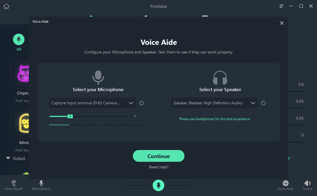 select your microphone and speaker