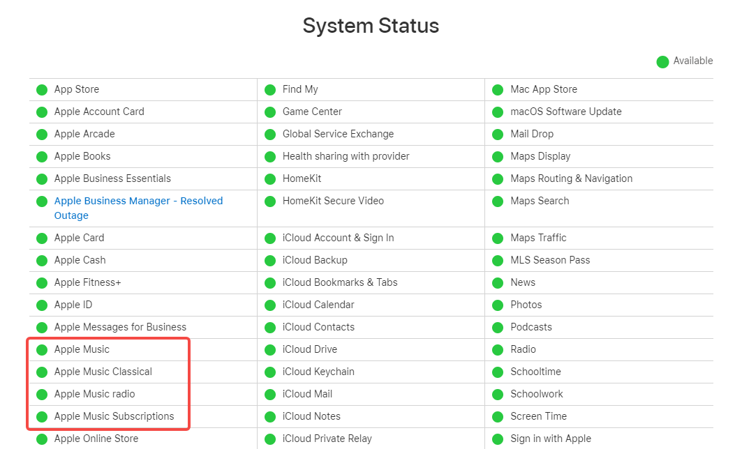 Apple’s system status