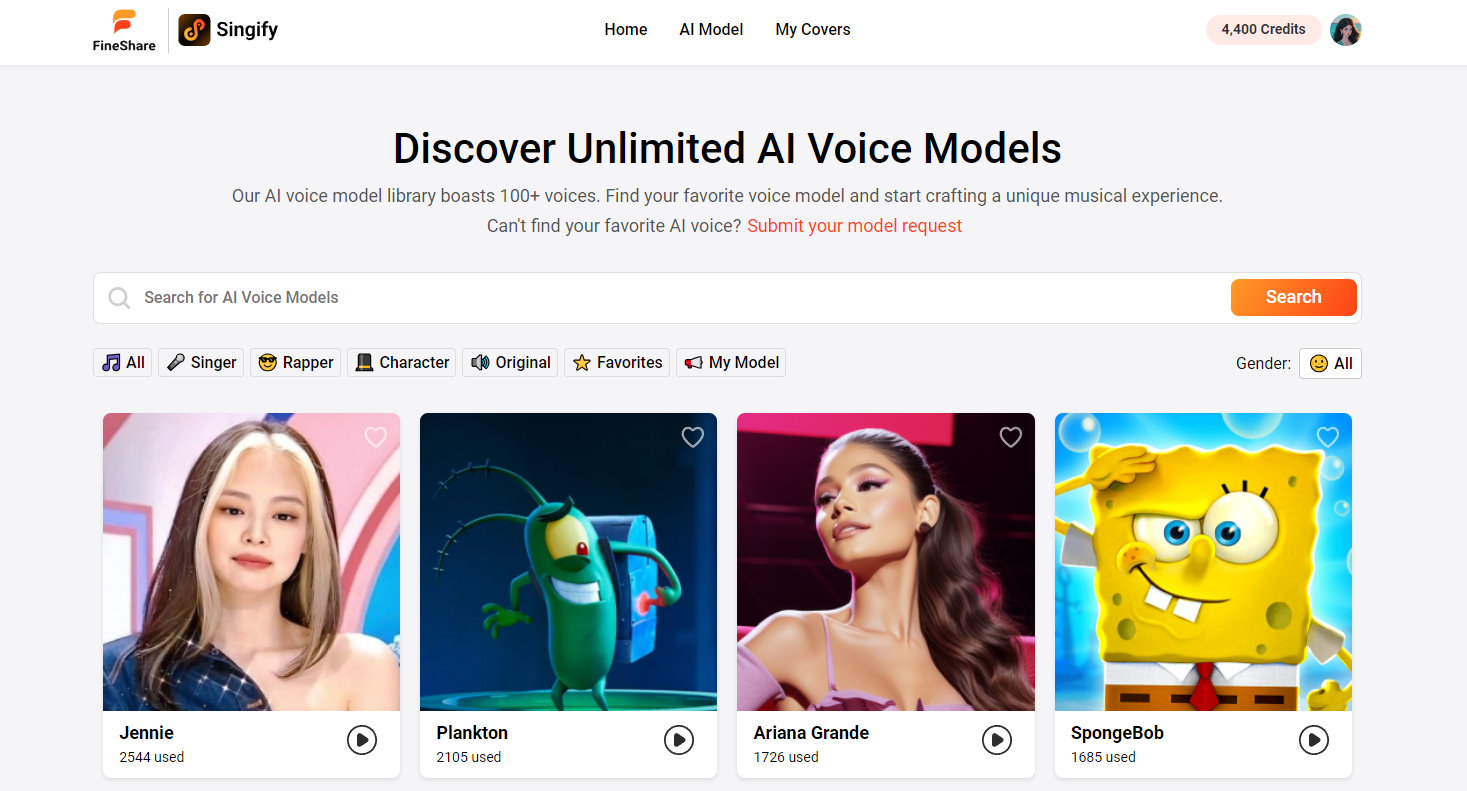 discover unlimited AI voice models