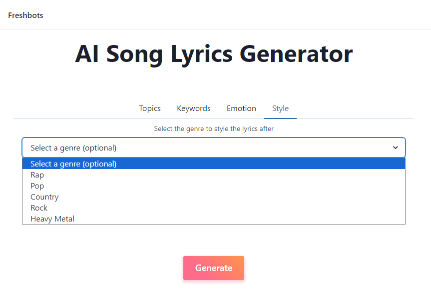 customize your AI song lyrics generator