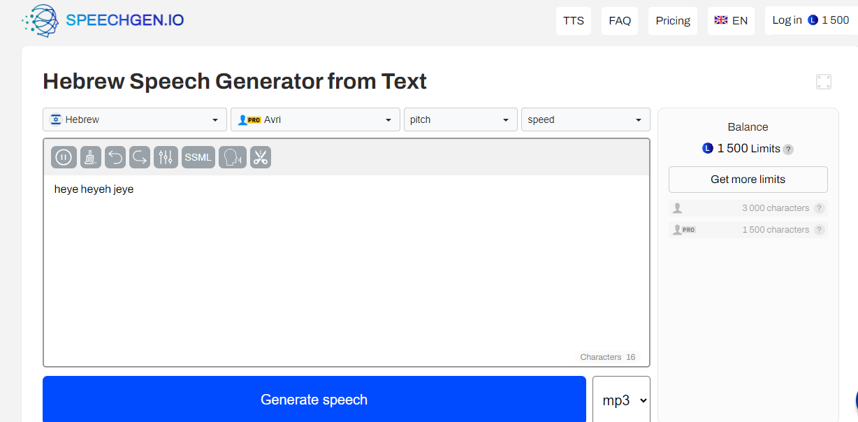 SpeechGen - Hebrew text-to-speech converter