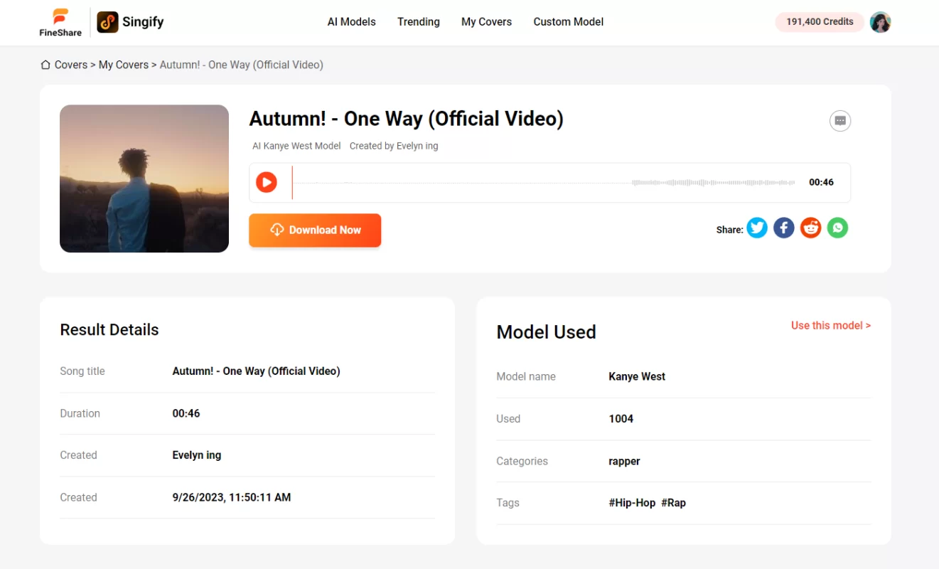 download and enjoy your AI song cover