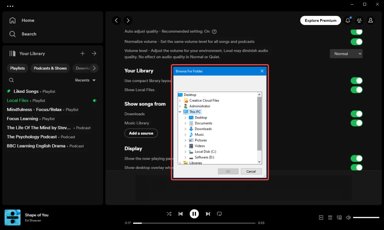 click Add a source to add local audio files