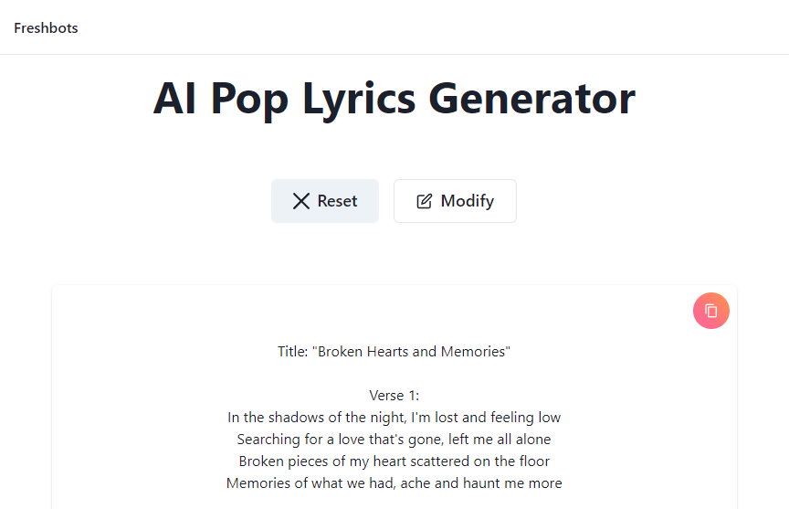 Freshbots - AI Pop Lyrics Generator
