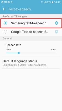 select the Samsung text-to-speech engine