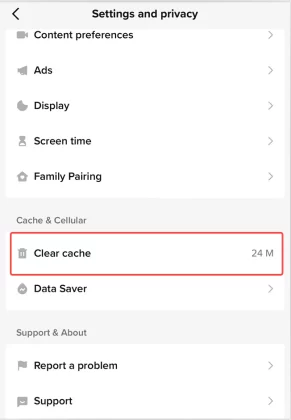 tap on Clear cache