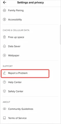 tap on Report a problem