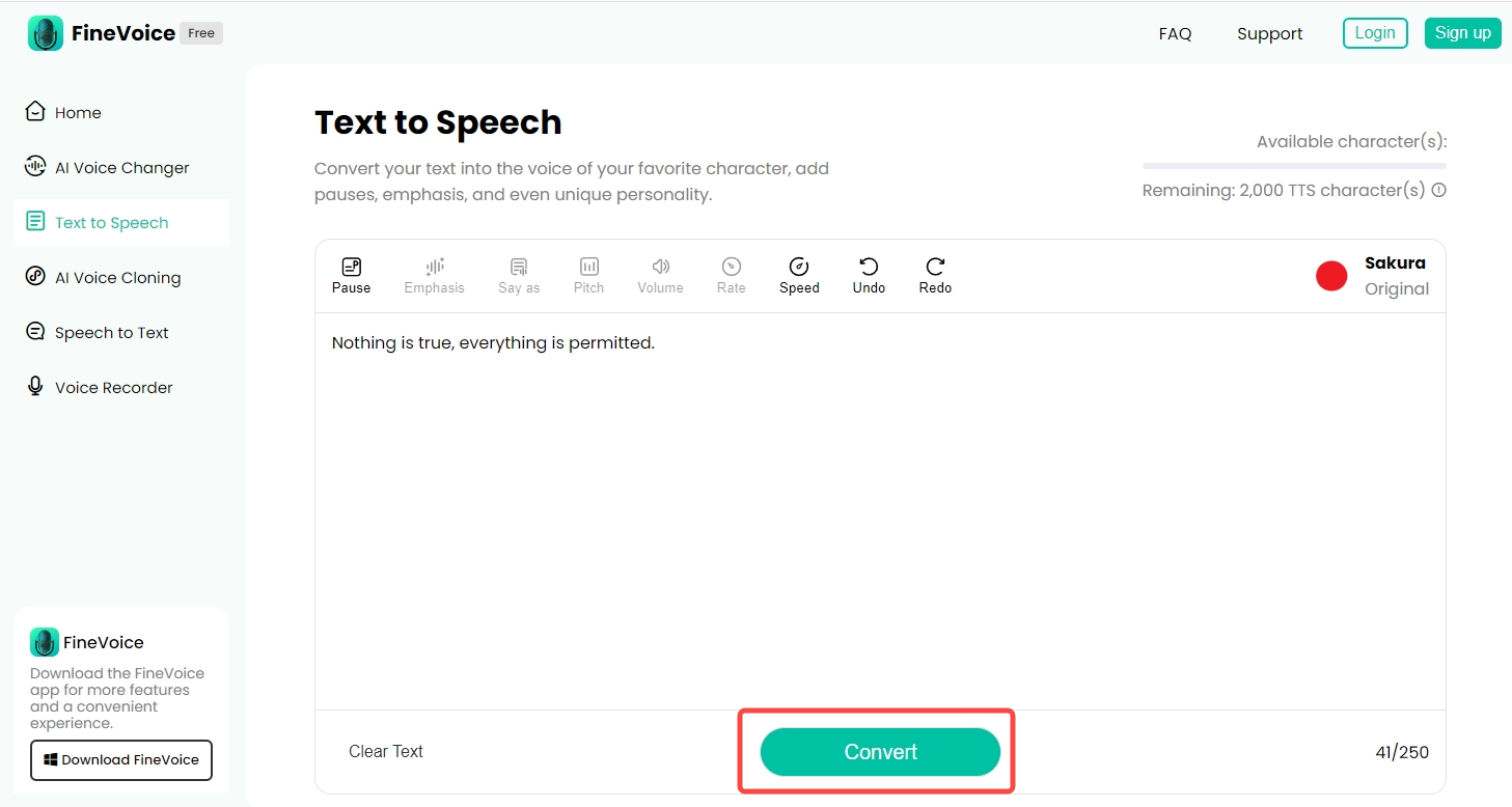 click Convert to start Japanese text to speech generation