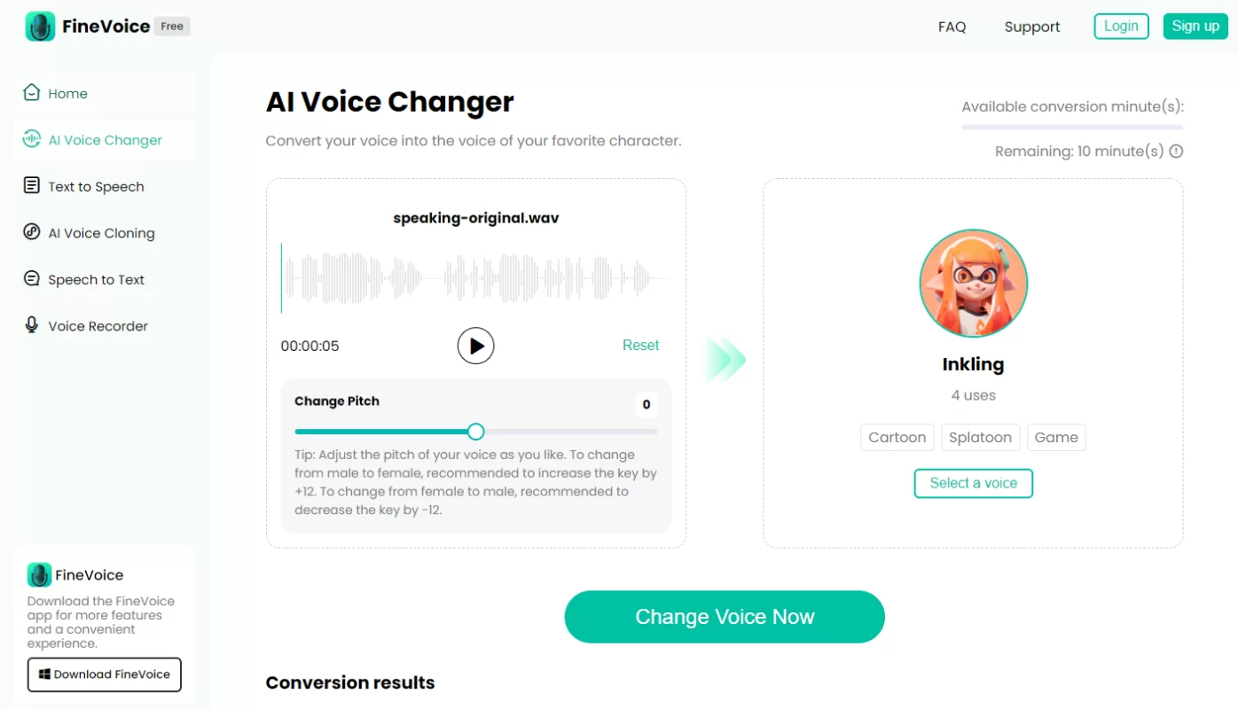 select the AI voice model