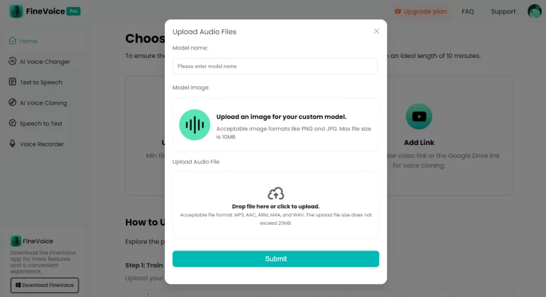 Upload the audio or video files