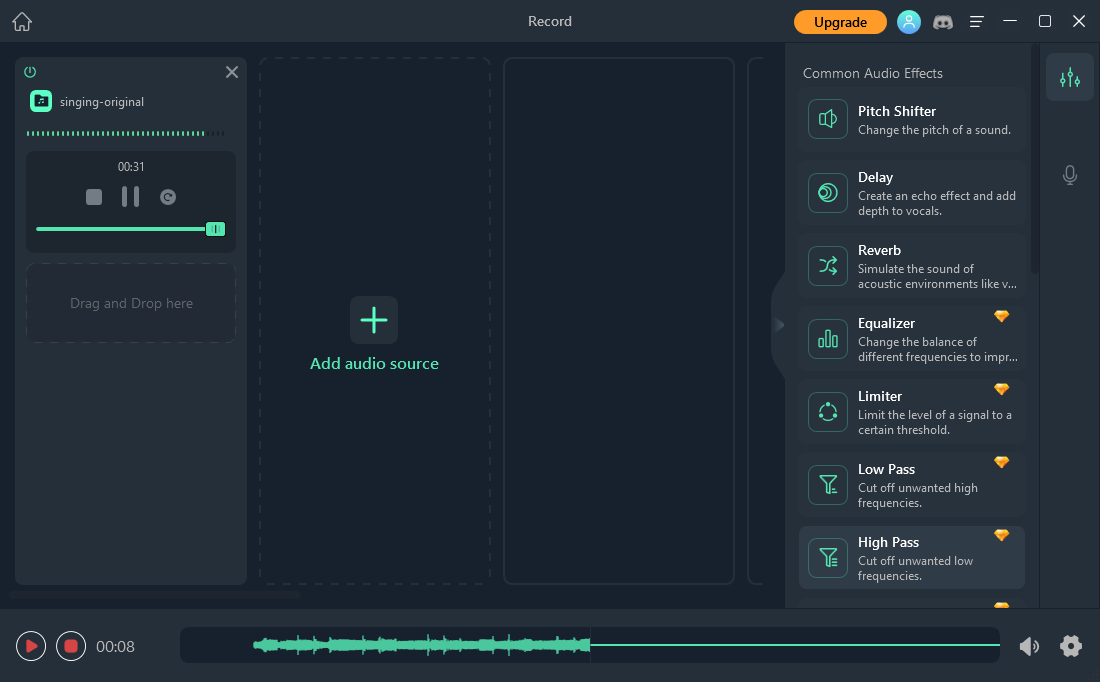 FineVoice Recording control bar