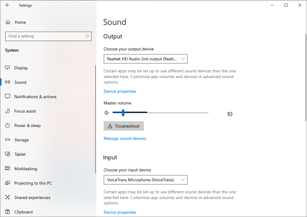 choose your output and input device