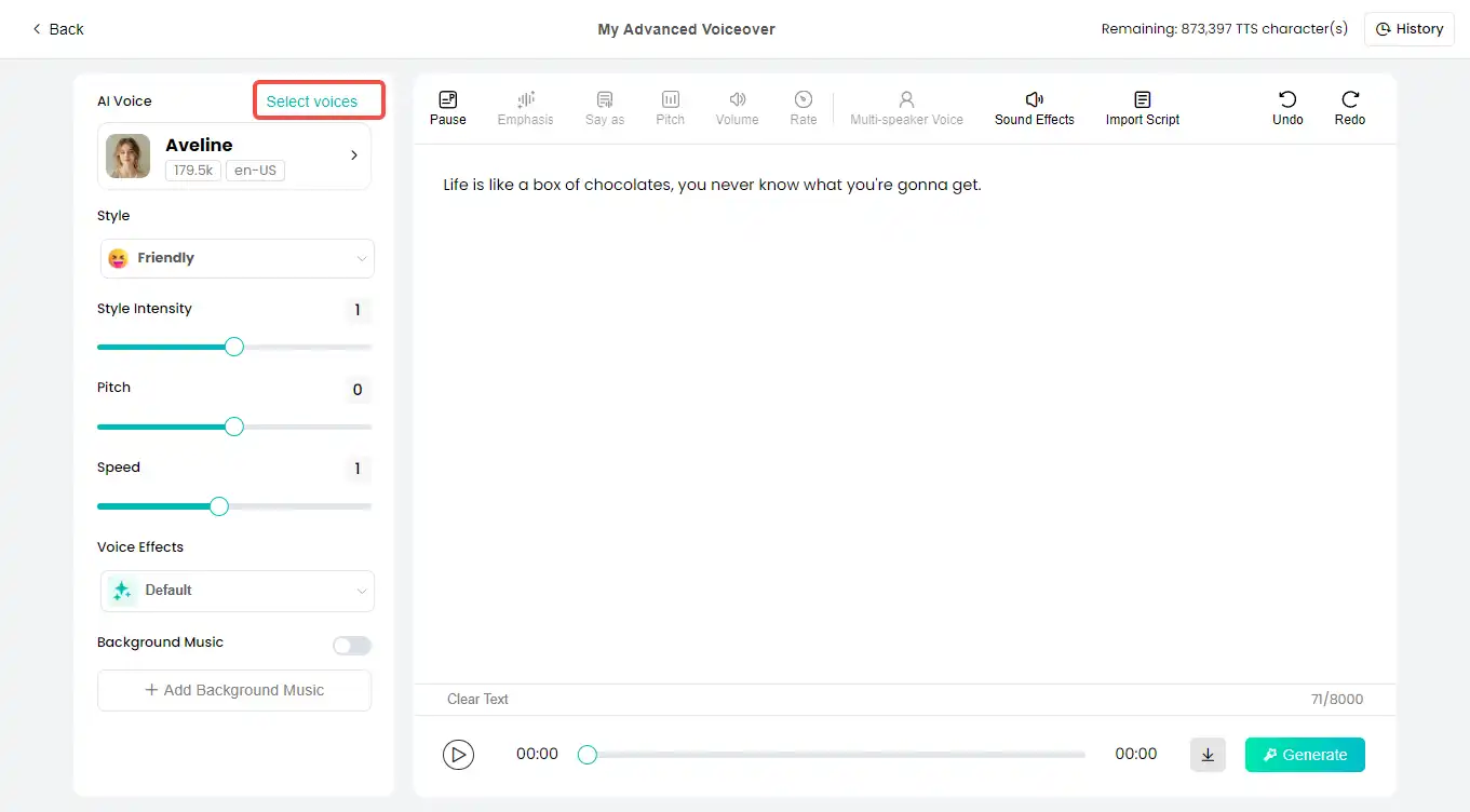 click select voices
